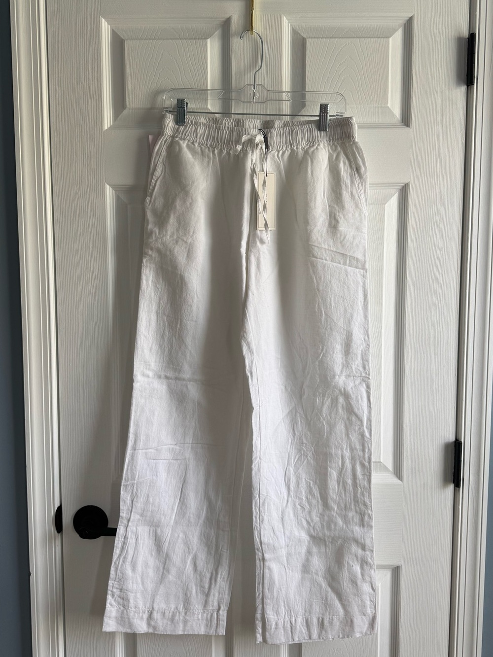 Neo Noir White Linen-Cotton Wide Leg Pants